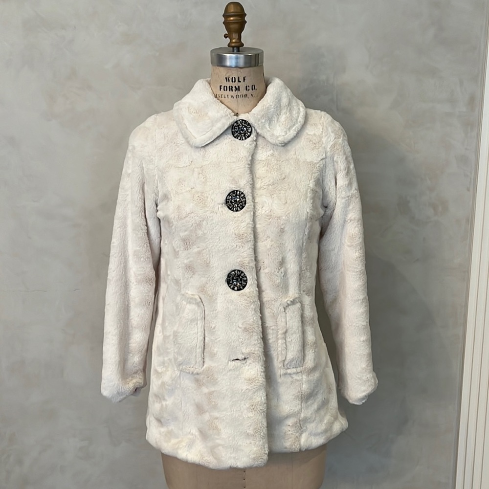 Girls Ivory Faux Fur Jacket